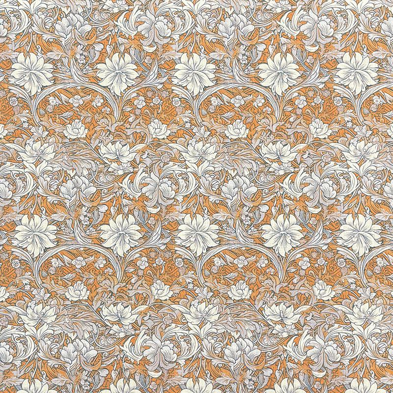 Arts and Crafts style floral velvet upholstery fabric in ochre and ivory