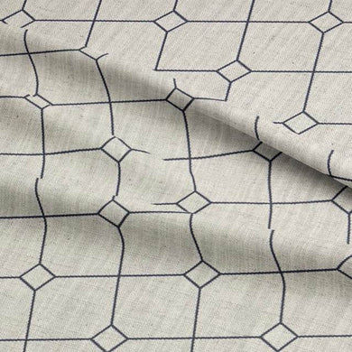 York Check Midnight Navy - Linen Upholstery Fabric UK