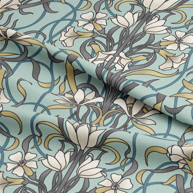 Beautiful duck egg blue cotton curtain fabric by Agatha