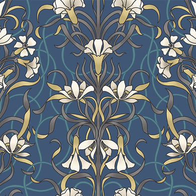 Agatha Cotton Fabric Sample - Navy