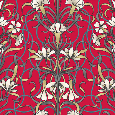 Agatha Cotton Curtain Fabric - Cherry in a bold red color with delicate texture and smooth finish