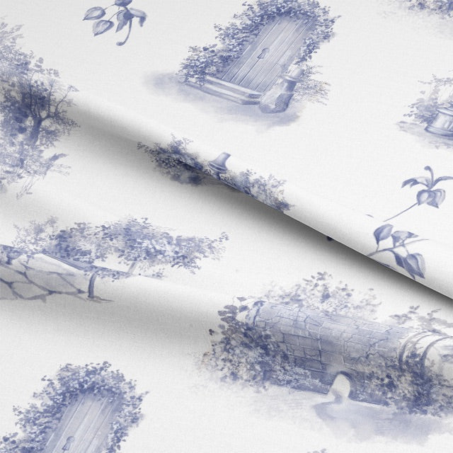 Luxurious Aquitaine Toile Cotton Curtain Fabric - Blue, perfect for adding sophistication to any room