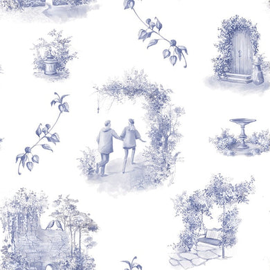 Aquitaine Toile Cotton Curtain Fabric in Blue, a classic and elegant design for home decor