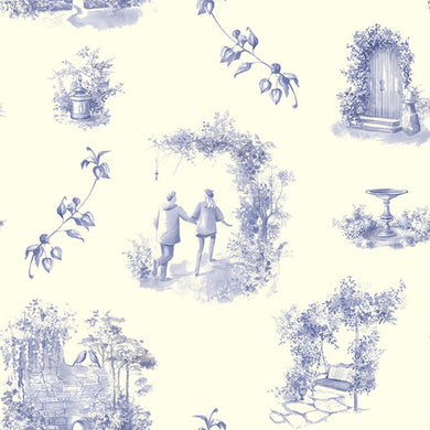 Blue and ivory Aquitaine Toile cotton curtain fabric, perfect for elegant home decor