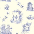 Blue and ivory Aquitaine Toile cotton curtain fabric, perfect for elegant home decor
