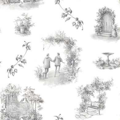 Aquitaine Toile Cotton Curtain Fabric in Grey with elegant floral design and soft texture, perfect for adding a touch of sophistication to any room