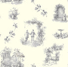 A close-up image of the Aquitaine Toile Cotton Curtain Fabric in Grey Ivory, showcasing its intricate floral pattern and soft texture