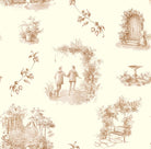 A close-up of Aquitaine Toile Cotton Curtain Fabric in Sepia Ivory with intricate floral patterns and a soft, smooth texture