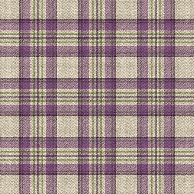 Arnish Plaid Linen Curtain Fabric - Aubergine swatch draped over window