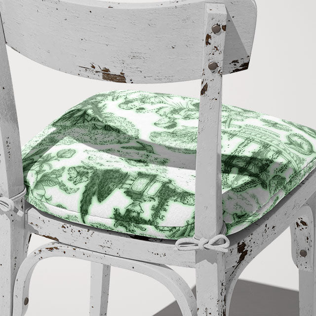 Green Auvergne Toile De Jouy Fabric, perfect for upholstery, curtains, and home decor projects