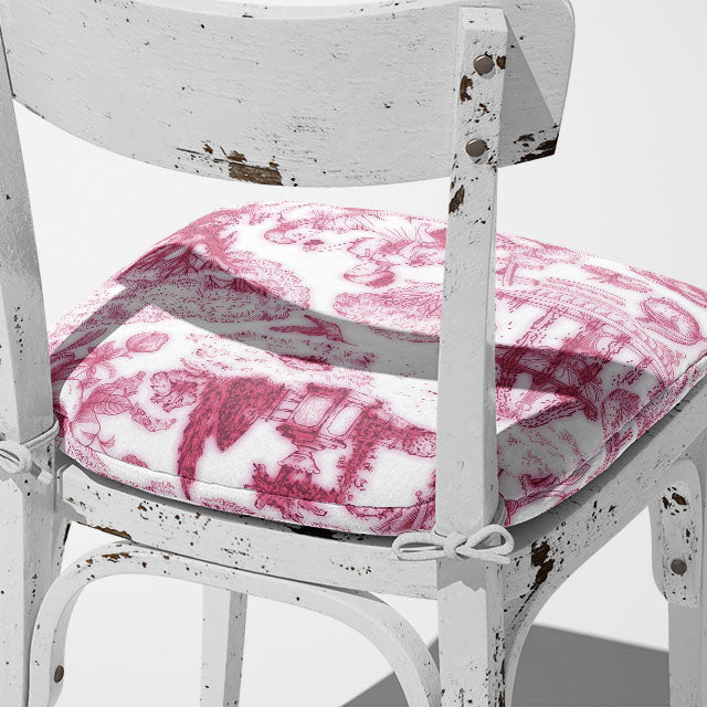 Beautiful Auvergne Toile De Jouy Fabric - Pink showcasing a timeless toile pattern with intricate details and a charming pink color palette