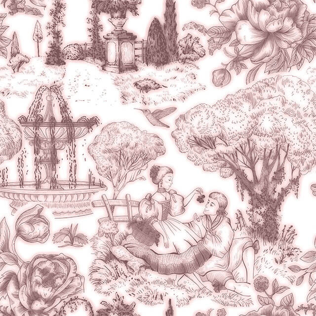 Auvergne Toile De Jouy Fabric - Rose Gold in elegant floral design