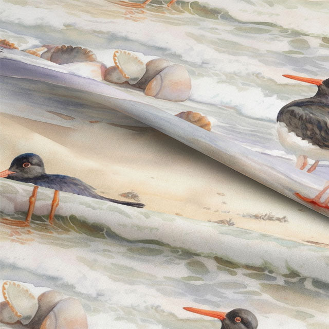 Beautiful black fabric featuring beach birds is perfect for curtains