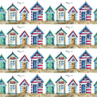 Beach Huts Cotton Curtain Fabric - White for a Coastal Decor