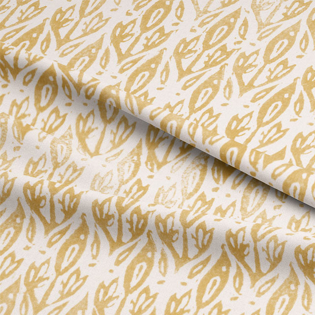 Close up of luxurious Bhilwara Linen Curtain Fabric - Ochre texture and color