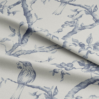 Close up of Bilberry Linen Curtain Fabric - Blue texture