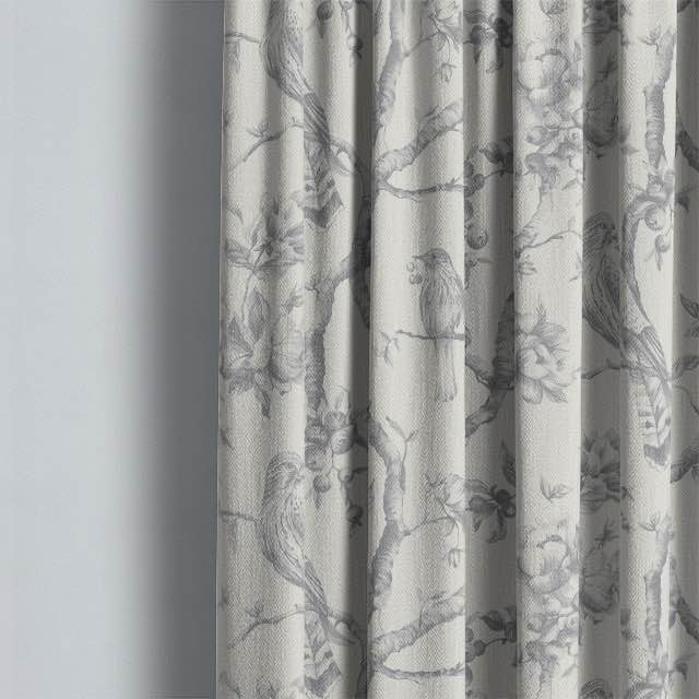 Bilberry Linen Curtain Fabric - Dove Grey draping beautifully in a modern living room