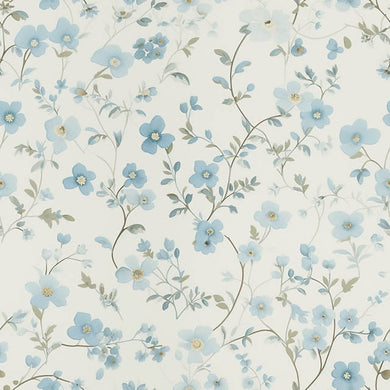 Blossoms Cotton Curtain Fabric - Cornflower drapes beautifully in a serene, cornflower blue hue, adding a touch of elegance to any space 