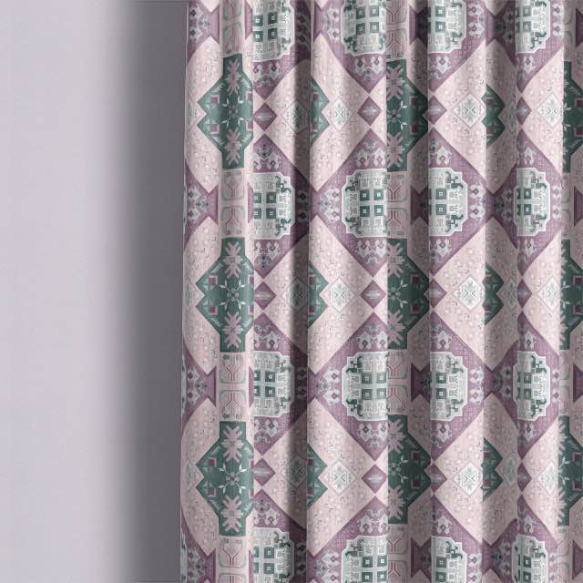 Boho Izmir Linen Curtain Fabric - Plum draping gracefully on a curtain rod
