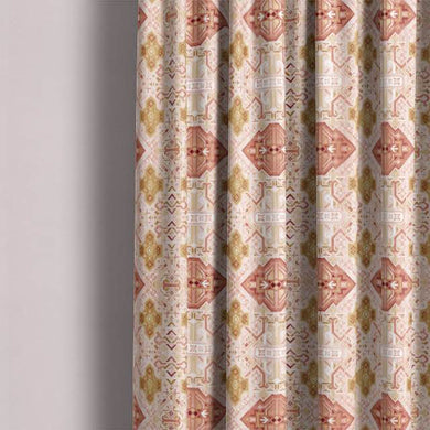 Linen curtain fabric in warm terracotta shade with boho pattern