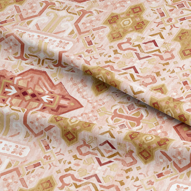 Terracotta colored linen curtain fabric with bohemian design