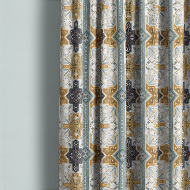 Boho Urfa Linen Curtain Fabric - Slate hanging beautifully in a bright and airy bedroom