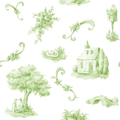 Bordeaux Toile Cotton Curtain Fabric - Green, a classic French-inspired design in lush green, perfect for adding elegance to any room decor