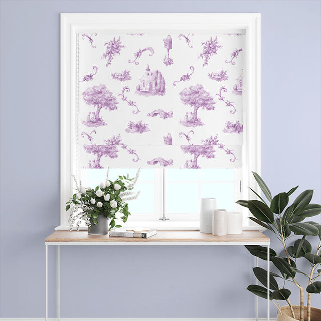 Bordeaux Toile Cotton Curtain Fabric in Mauve, ideal for creating a timeless and romantic ambiance in any room