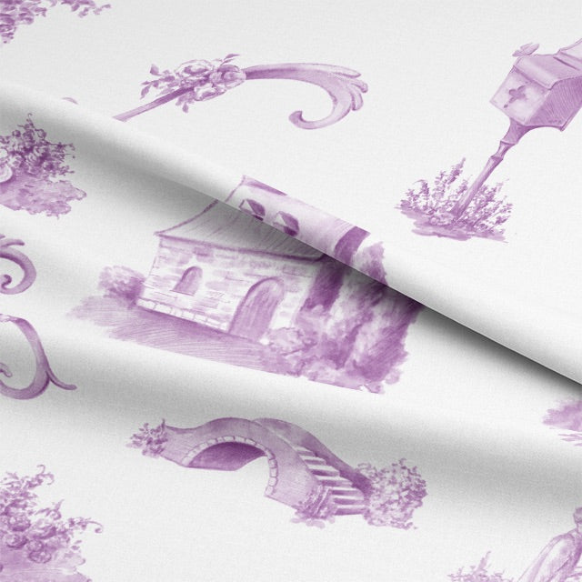 Mauve Bordeaux Toile Cotton Curtain Fabric with beautiful floral design for a classic and sophisticated window treatment