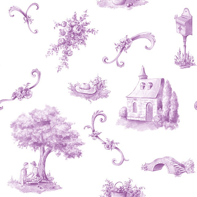 Bordeaux Toile Cotton Curtain Fabric - Mauve with intricate floral pattern and soft texture, perfect for elegant home decor