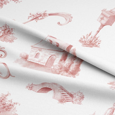  Beautiful red cotton curtain fabric with traditional Bordeaux Toile pattern 