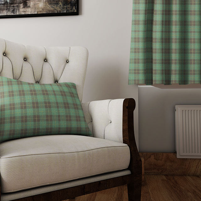 High-quality green linen curtain fabric with a classic plaid pattern, adding a timeless and elegant touch to your windows