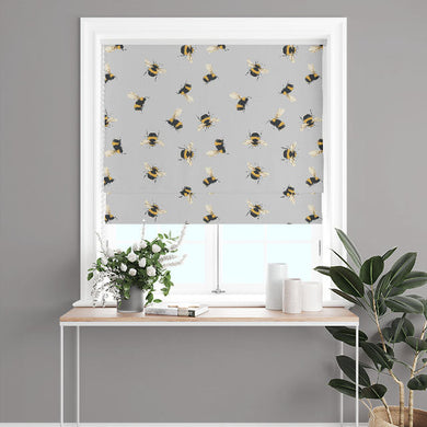 Elegant and durable curtain fabric in grey featuring bumble bee motif