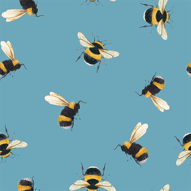 Bumble Bee Cotton Curtain Fabric - Lagoon in vibrant aqua with bee pattern
