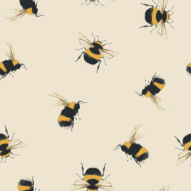 Bumble Bee Cotton Curtain Fabric - Linen fabric swatch hanging against a white background 