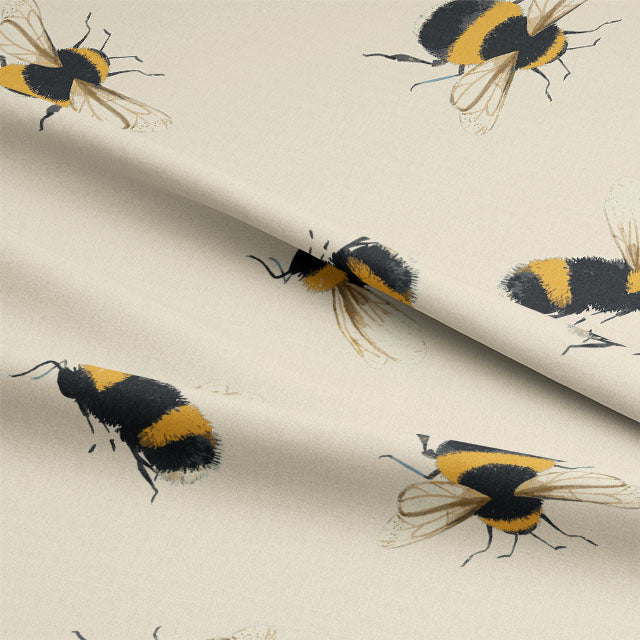  Close-up shot of the Bumble Bee Cotton Curtain Fabric - Linen fabric texture 