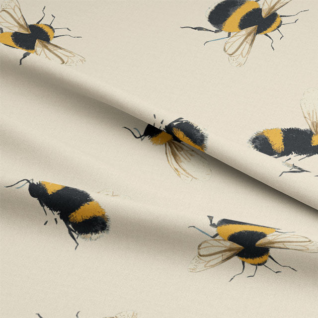 Close-up shot of the Bumble Bee Cotton Curtain Fabric - Linen fabric texture
