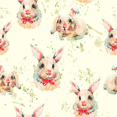 Bunnies Cotton Fabric - Beige in soft neutral color for home decor