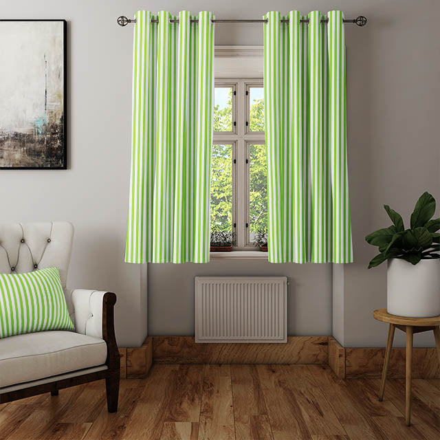 Vibrant green fabric with classic candy stripe pattern for home decor