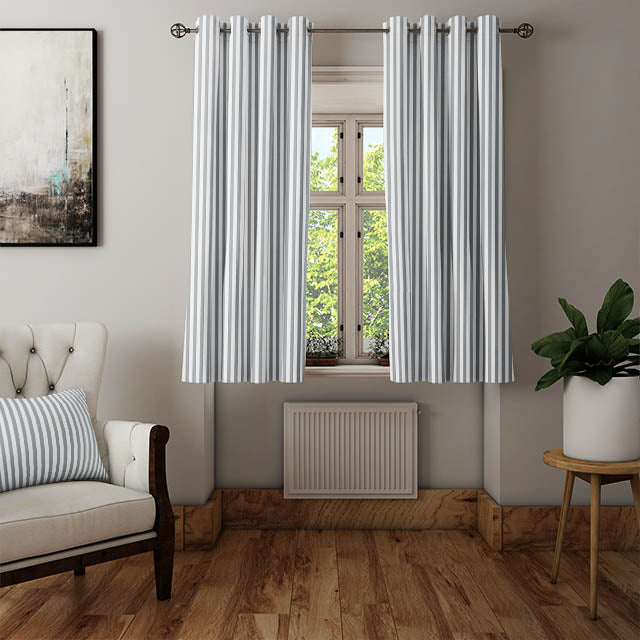 High-quality grey Cotton Curtain Fabric with classic candy stripe pattern