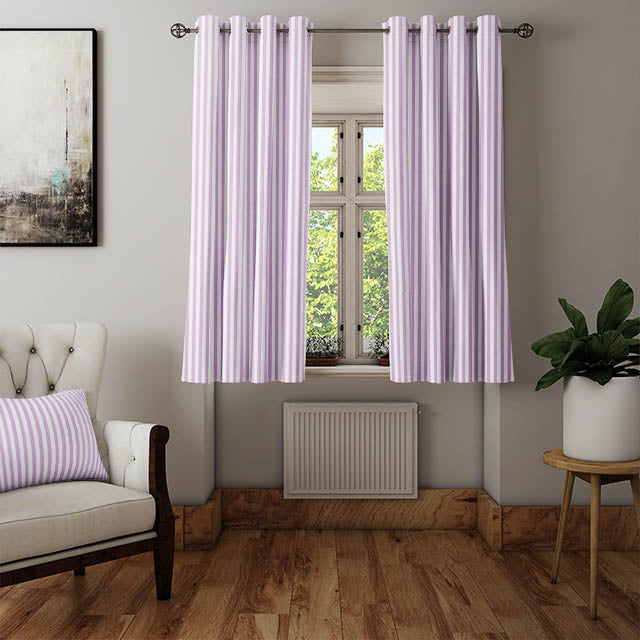  Lilac Candy Stripe Cotton Curtain Fabric with a Delicate and Charming Design