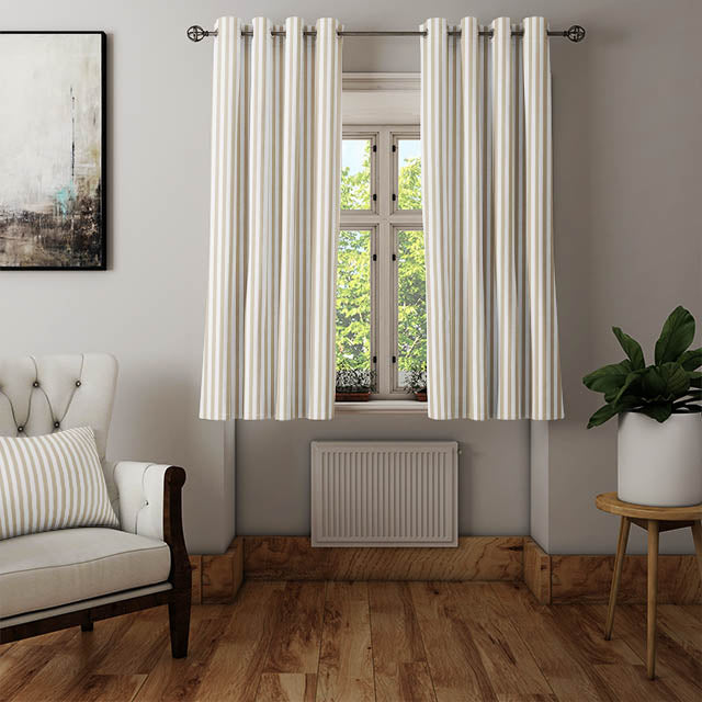 Soft and durable curtain material with subtle candy stripe design