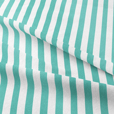 Close up of aqua and white candy stripe cotton fabric