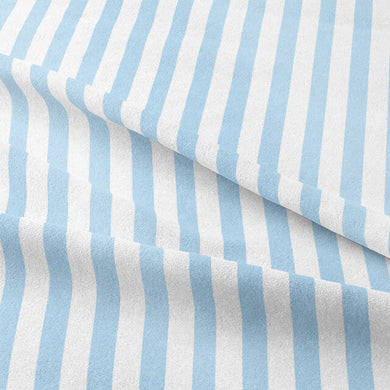 Soft and delicate baby blue curtain fabric with candy stripe pattern