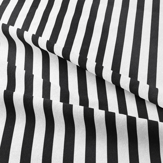Close-up of Candy Stripe Cotton Curtain Fabric in Black, showing the texture