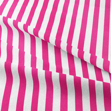 Close up of Candy Stripe Cotton Curtain Fabric in Cerise, showing the intricate woven pattern and texture