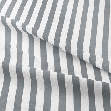 Close-up of grey Candy Stripe Cotton Curtain Fabric with white stripes