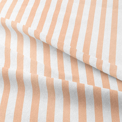 High-quality peach-colored cotton fabric printed with candy stripe pattern