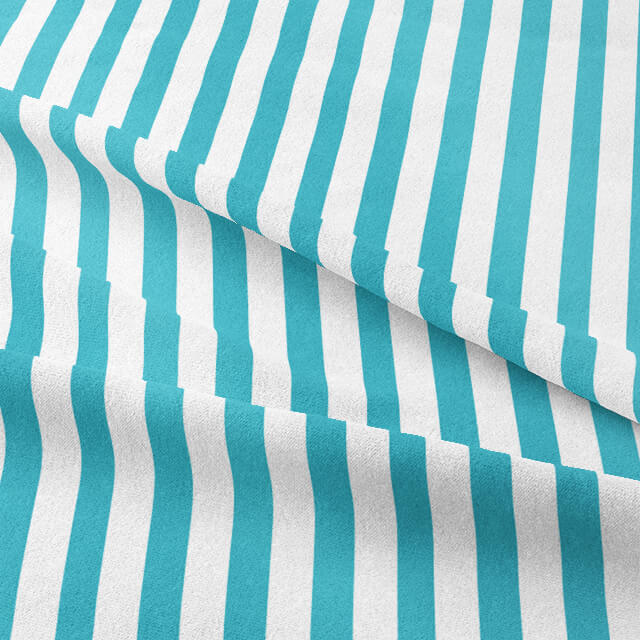 Close-up of turquoise candy stripe cotton fabric with a soft and smooth texture