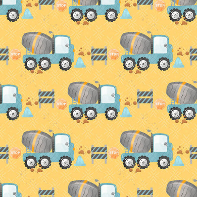 Cement lorry cotton curtain fabric in bright yellow color pattern